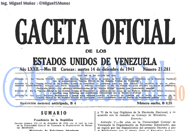 Gaceta Oficial 21281 del 14 Diciembre 1943