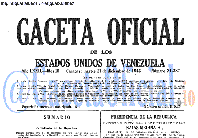 Gaceta Oficial 21287 del 21 Diciembre 1943