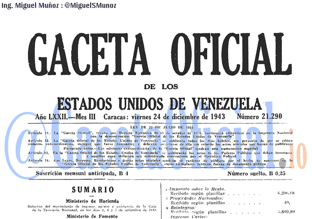 Gaceta Oficial 21290 del 24 Diciembre 1943