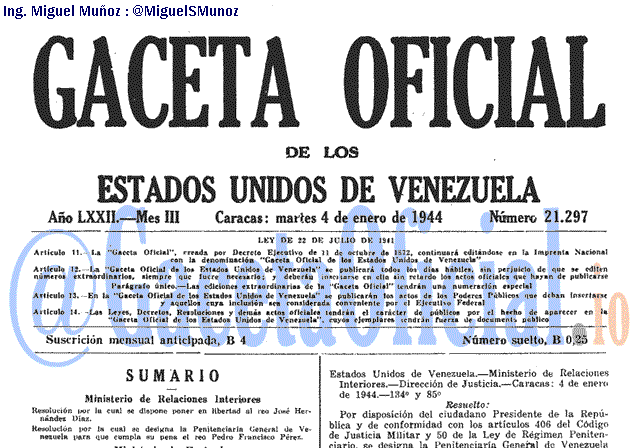 Gaceta Oficial 21297 del 4 Enero 1944