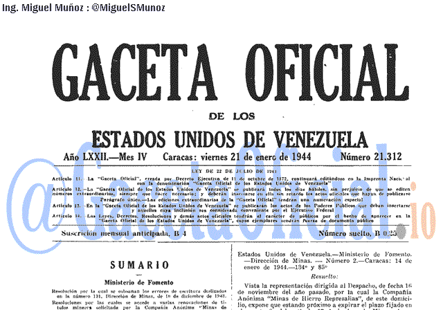 Gaceta Oficial 21312 del 21 Enero 1944