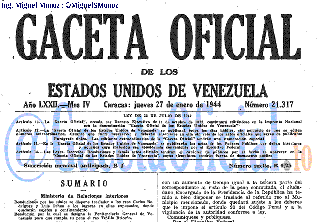 Gaceta Oficial 21317 del 27 Enero 1944