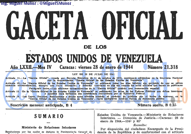 Gaceta Oficial 21318 del 28 Enero 1944