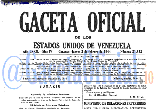 Gaceta Oficial 21323 del 3 Febrero 1944
