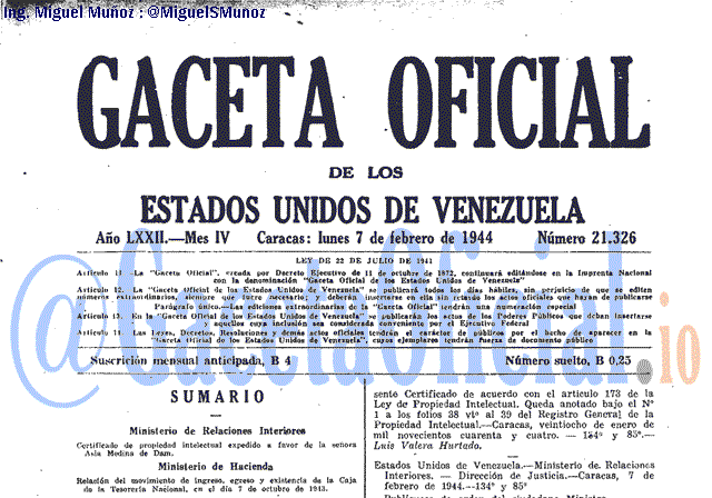 Gaceta Oficial 21326 del 7 Febrero 1944