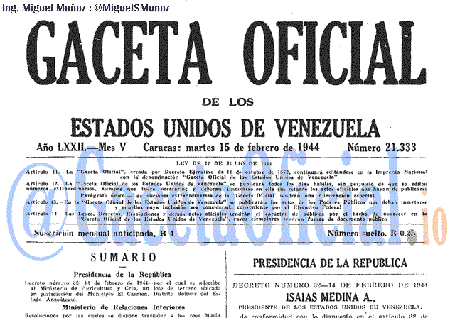 Gaceta Oficial 21333 del 15 Febrero 1944