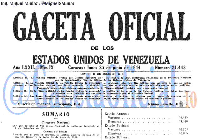 Gaceta Oficial 21443 del 25 Junio 1944