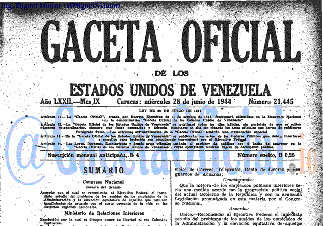 Gaceta Oficial 21445 del 28 Junio 1944