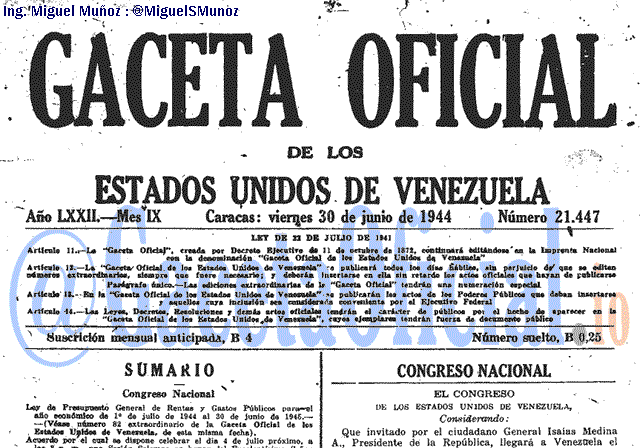 Gaceta Oficial 21447 del 30 Junio 1944