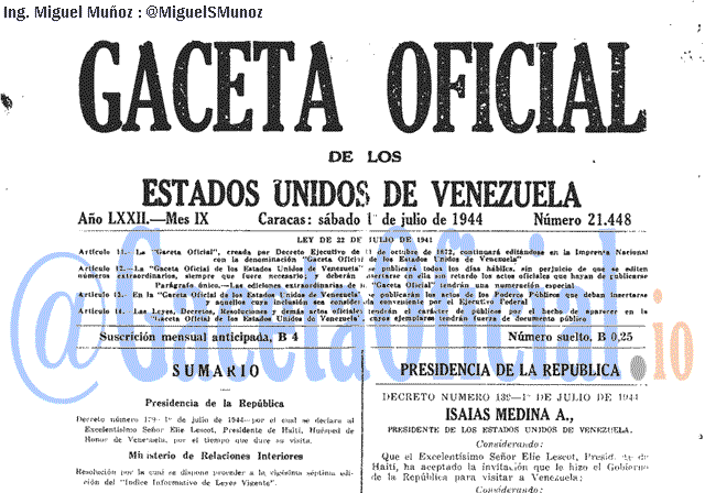 Gaceta Oficial 21448 del 1 Julio 1944