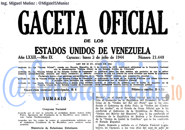 Gaceta Oficial 21449 del 3 Julio 1944