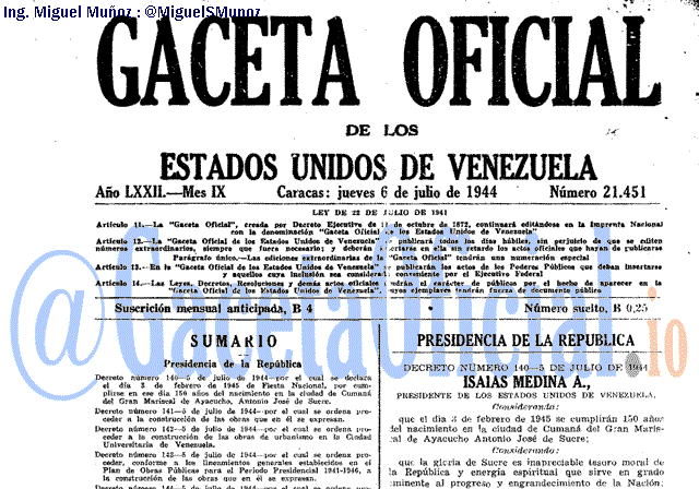 Gaceta Oficial 21451 del 6 Julio 1944