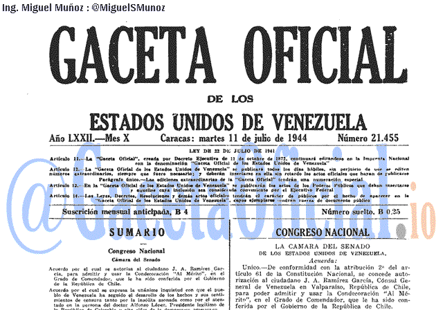 Gaceta Oficial 21455 del 11 Julio 1944