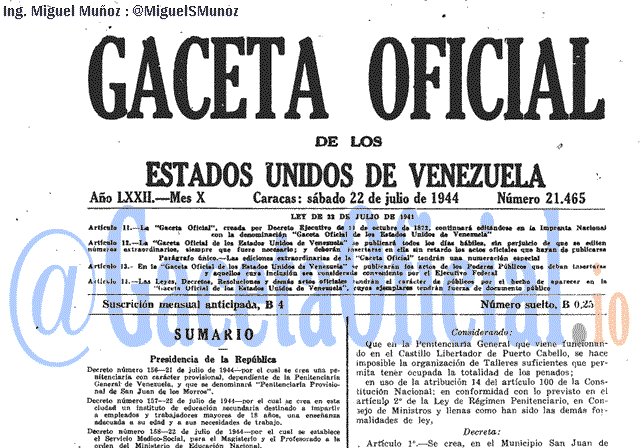 Gaceta Oficial 21465 del 22 Julio 1944