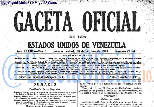 Gaceta Oficial 21547 del 28 Octubre 1944
