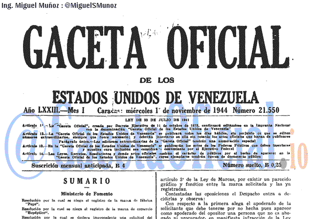 Gaceta Oficial 21550 del 1 Noviembre 1944