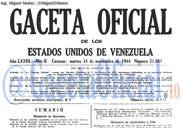 Gaceta Oficial 21561 del 14 Noviembre 1944
