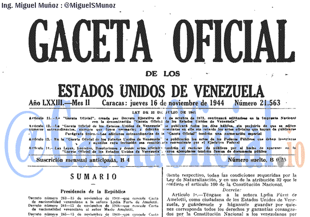 Gaceta Oficial 21563 del 16 Noviembre 1944