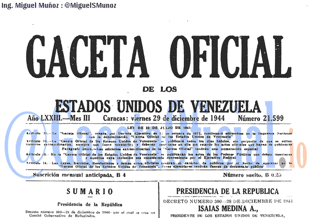 Gaceta Oficial 21599 del 29 Diciembre 1944