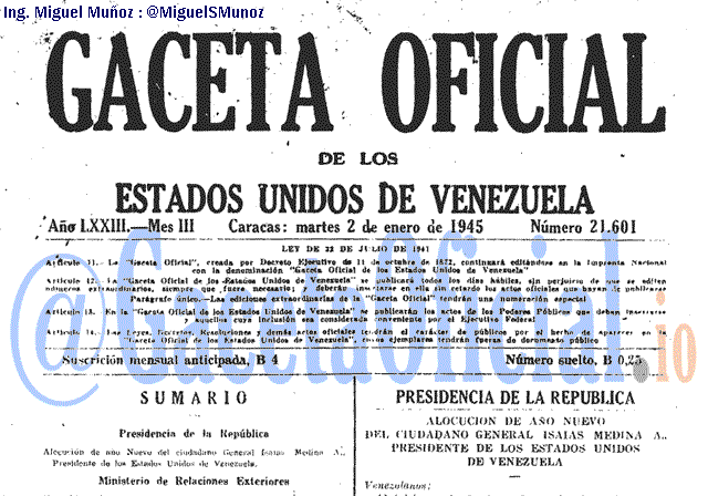 Gaceta Oficial 21601 del 2 Enero 1945