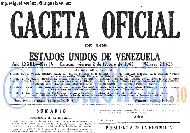 Gaceta Oficial 21628 del 2 Febrero 1945