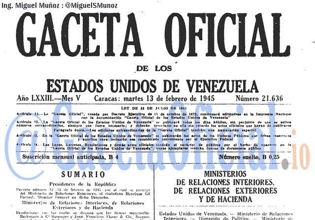 Gaceta Oficial 21636 del 13 Febrero 1945