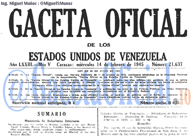 Gaceta Oficial 21637 del 14 Febrero 1945