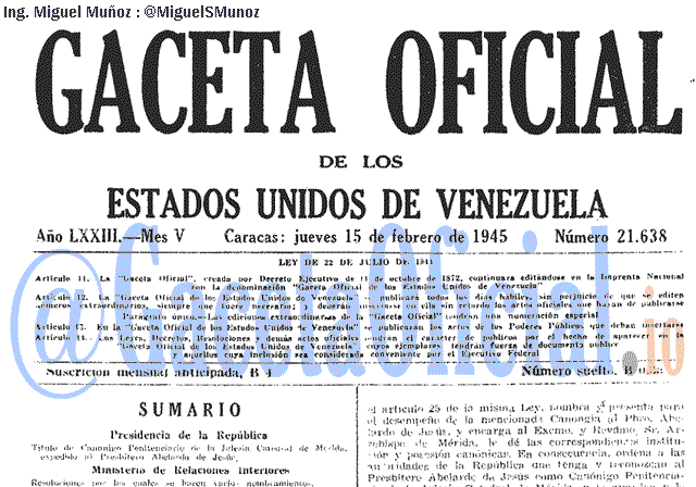 Gaceta Oficial 21638 del 15 Febrero 1945