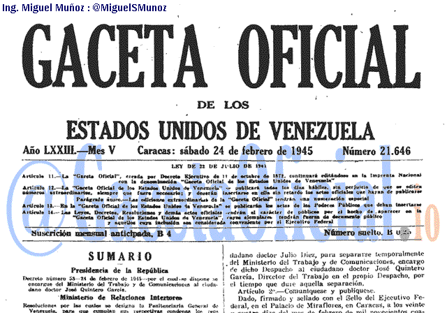 Gaceta Oficial 21646 del 24 Febrero 1945