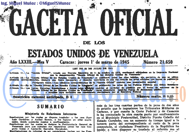 Gaceta Oficial 21650 del 1 Marzo 1945