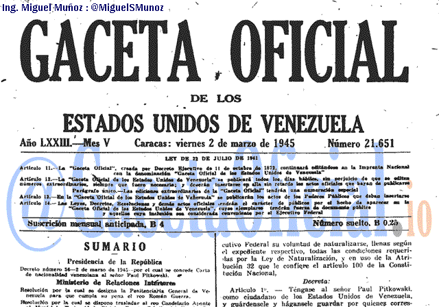 Gaceta Oficial 21651 del 2 Marzo 1945
