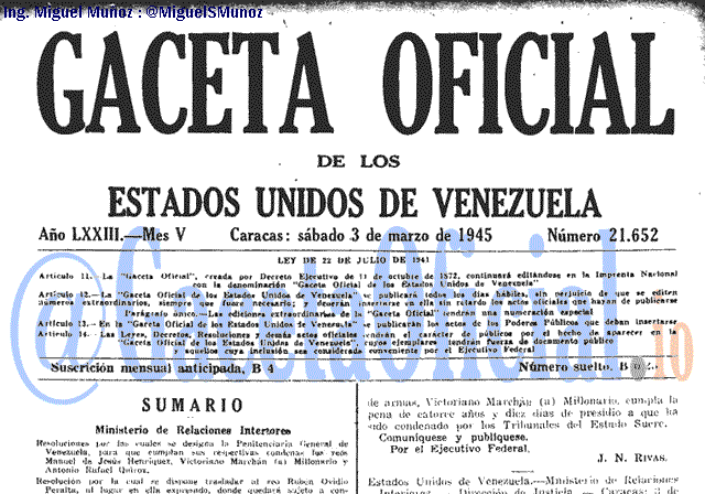 Gaceta Oficial 21652 del 3 Marzo 1945