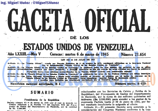 Gaceta Oficial 21654 del 6 Marzo 1945