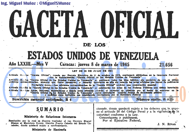 Gaceta Oficial 21656 del 8 Marzo 1945