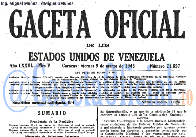 Gaceta Oficial 21657 del 9 Marzo 1945