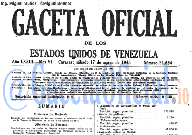 Gaceta Oficial 21664 del 17 Marzo 1945