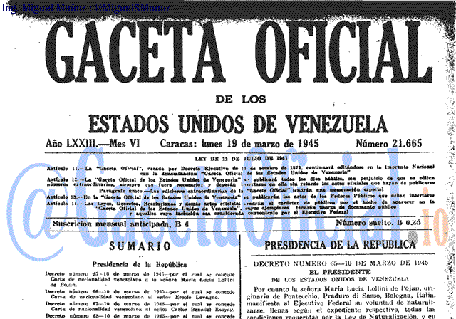 Gaceta Oficial 21665 del 19 Marzo 1945