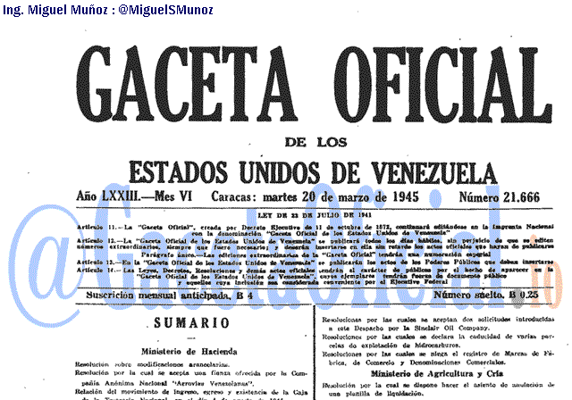 Gaceta Oficial 21666 del 20 Marzo 1945