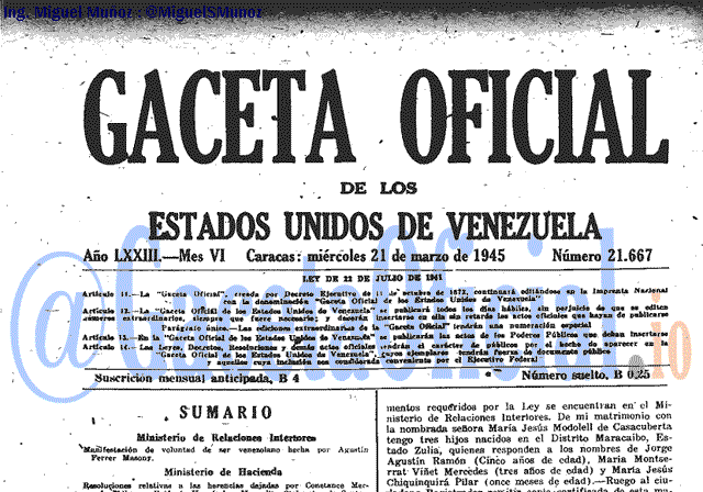 Gaceta Oficial 21667 del 21 Marzo 1945