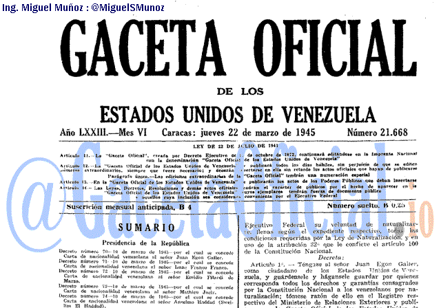 Gaceta Oficial 21668 del 22 Marzo 1945