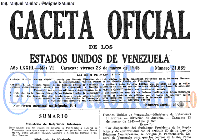 Gaceta Oficial 21669 del 23 Marzo 1945