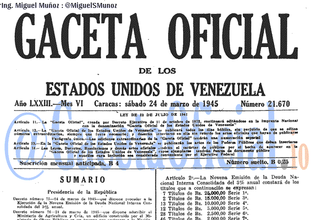 Gaceta Oficial 21670 del 24 Marzo 1945