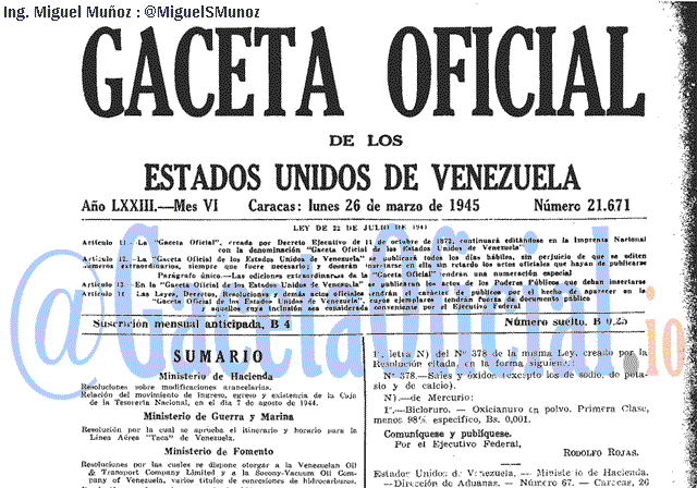 Gaceta Oficial 21671 del 26 Marzo 1945
