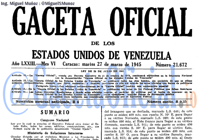 Gaceta Oficial 21672 del 27 Marzo 1945