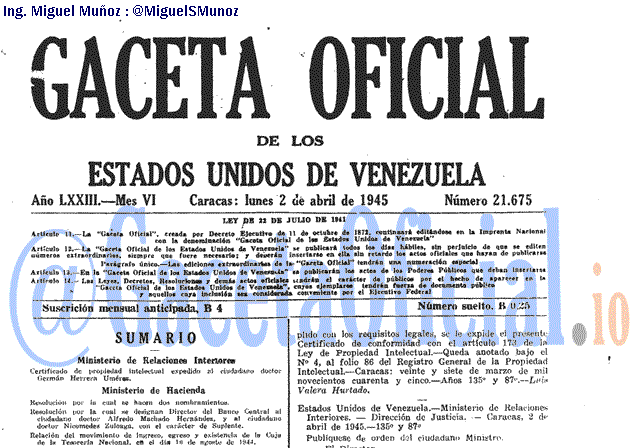 Gaceta Oficial 21675 del 2 Abril 1945