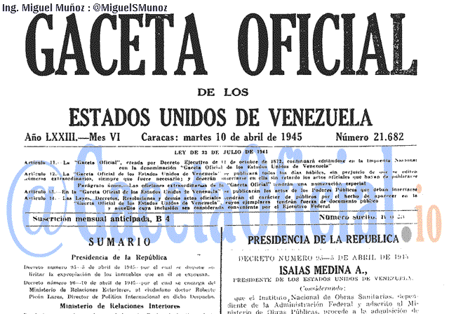 Gaceta Oficial 21682 del 10 Abril 1945
