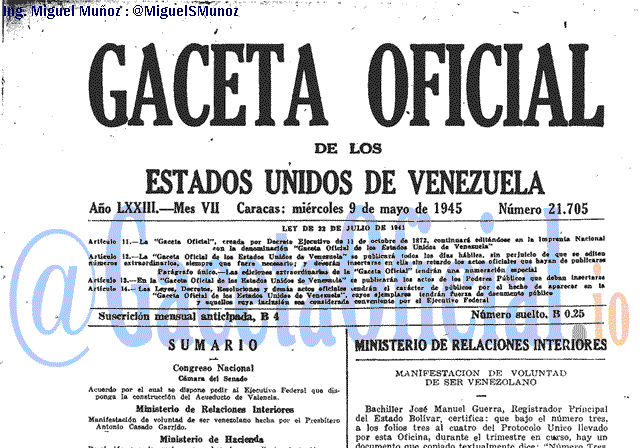 Gaceta Oficial 21705 del 9 Mayo 1945