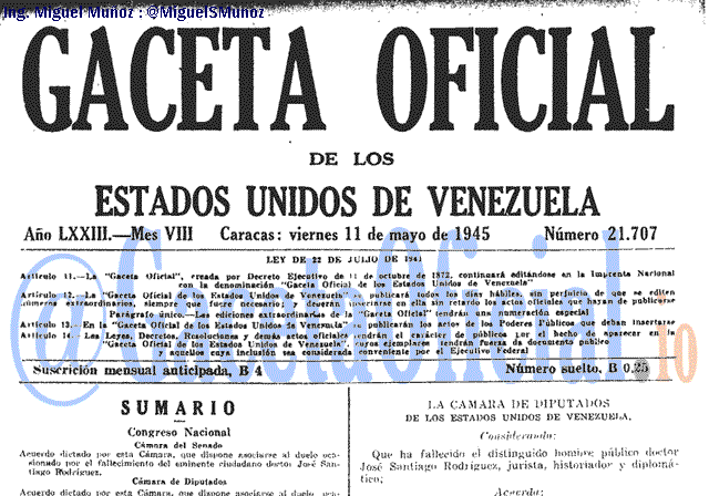 Gaceta Oficial 21707 del 11 Mayo 1945