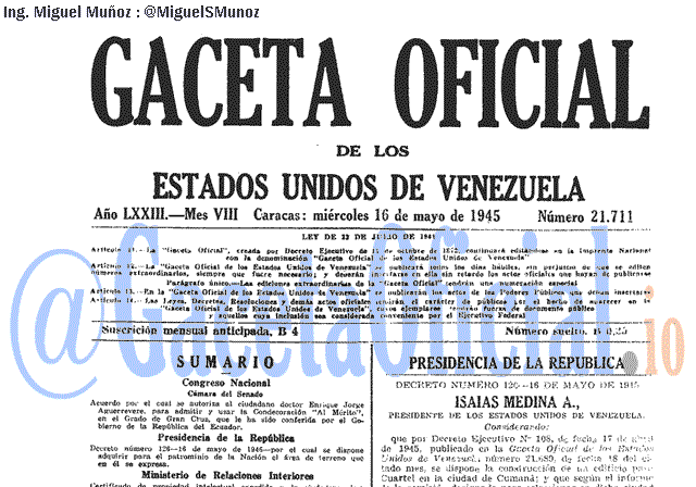 Gaceta Oficial 21711 del 16 Mayo 1945