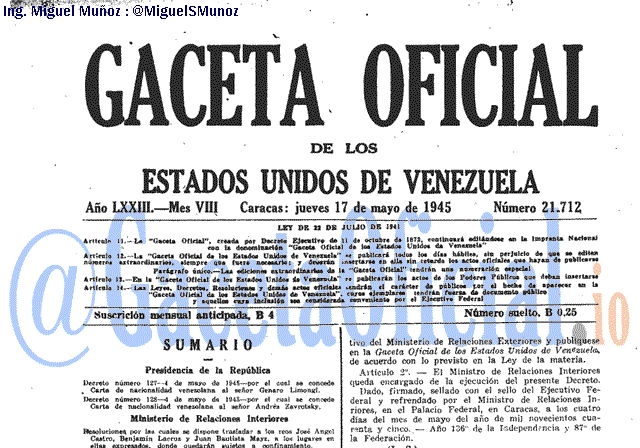 Gaceta Oficial 21712 del 17 Mayo 1945
